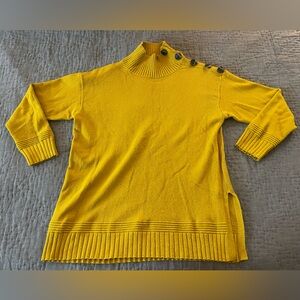 Anthropologie Mustard Yellow Margarita Sweater Mock Neck Buttons Women’s Medium